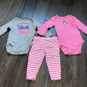 Bundle of Carter’s long sleeve onesies and matching leggings
